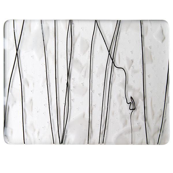 Bullseye Glass 4118-00F 20x35 White with Black Streamers on Clear full stock sheet