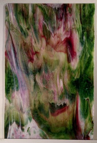 Youghiogheny Glass 1174 SP 12x12 White Ice/Dense White Opal/ Dark Green/ Gold Pink sixth stock sheet BIN A26