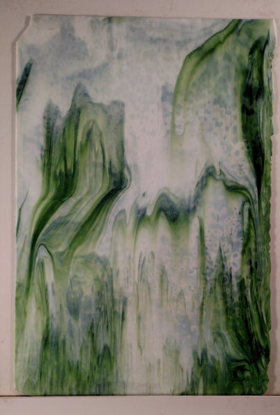 Youghiogheny Glass 1444 HS 12x12 White Opal/Green Combinations High Strikel sixth stock sheet BIN A30