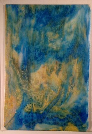 Youghiogheny Glass 1665 SP 12x12 White Ice/ Turquoise/ Cobalt Blue/ Silver Yellow sixth stock sheet BIN A29