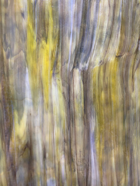 Youghiogheny Glass URO-U-00-631 12x12 Golden yellow, amber, & purple w/ spring green, emerald & brown highlights mottled sixth stock sheet