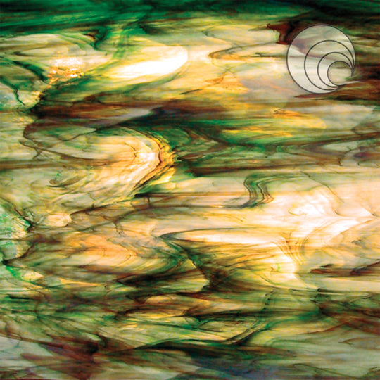 Oceanside Glass 6021-86CC-F 24x48 Clear/White/Green/Brown; "Rainforest" full stock sheet