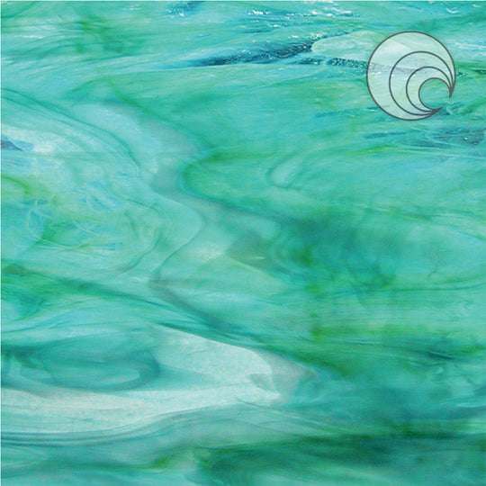 Oceanside Glass 6023-83CC-F 24x48 Clear/White/Aqua/Lime; "Aqua-Lime" full stock sheet