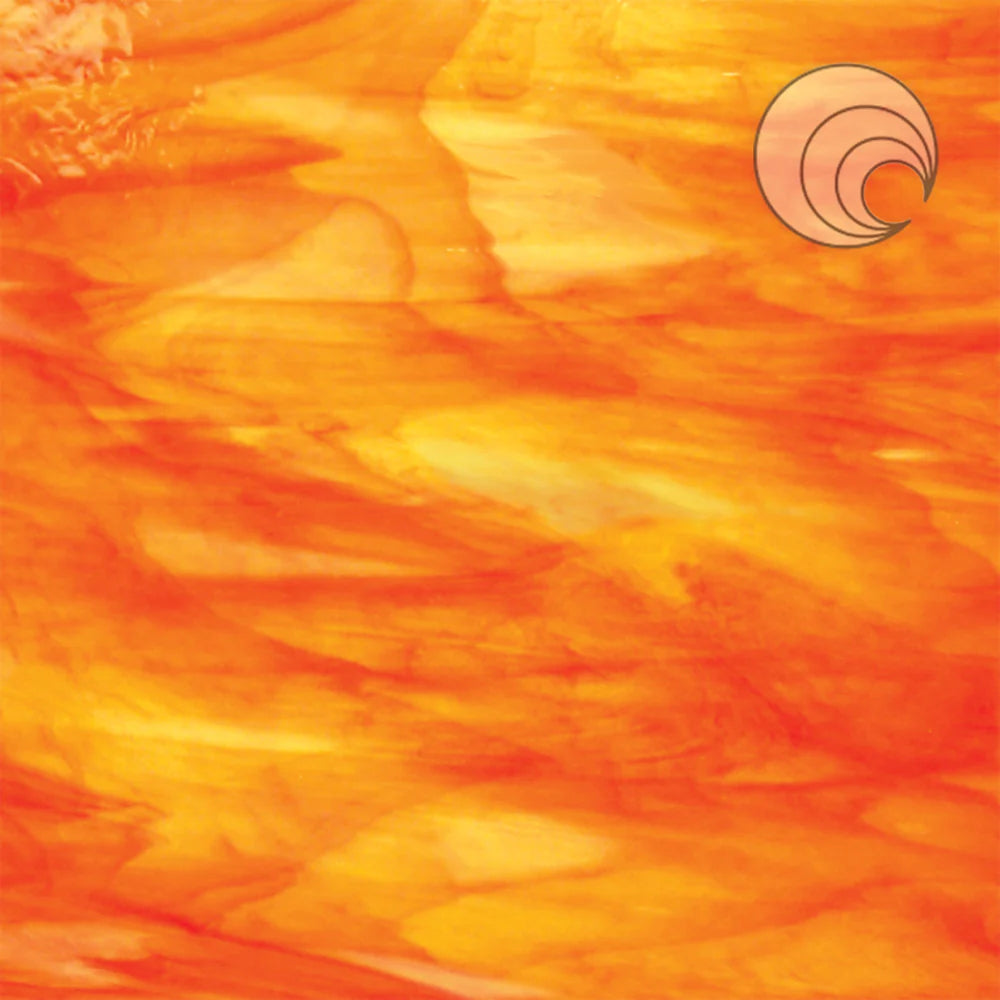 Oceanside Glass 6076-83CC-F 24x24 Clear/White/Orange/Yellow; "Inferno" half stock sheet