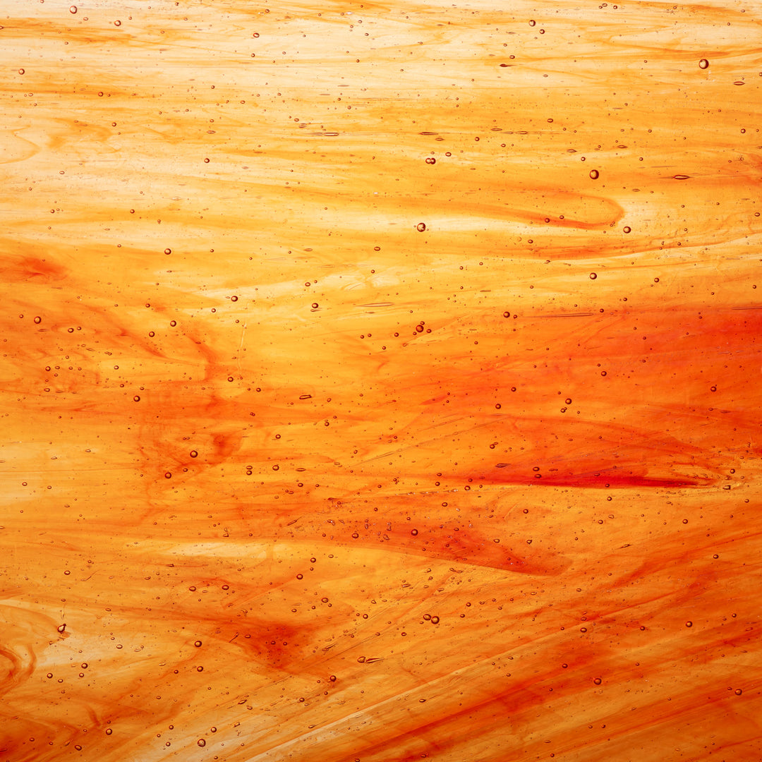 Wissmach Glass 96-64 Smooth Clear Orange Streaky Cathedral SQFT Listing