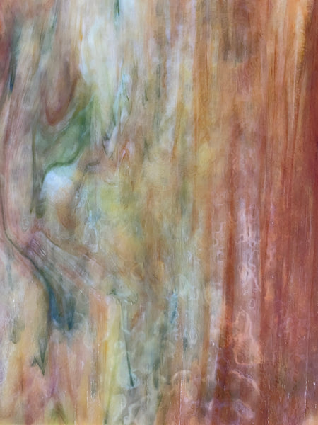 Youghiogheny Glass URO-U-00-621 12x12 Red, orange, yellow on white, w/ occasional green highlights mottled sixth stock sheet