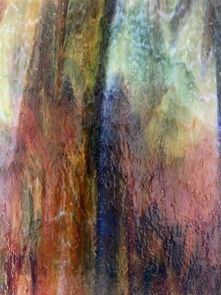 Youghiogheny Glass URO-U-65-951 12x12 Yellow, red, orange, blue green granite texture sixth stock sheet