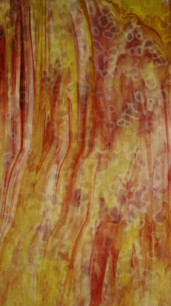 Youghiogheny Glass URO-U-00-21 12x12 Red, yellow on white mottled sixth stock sheet