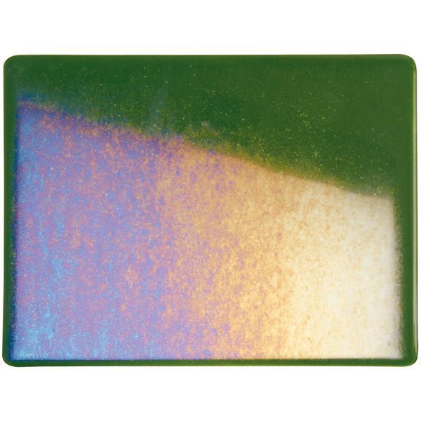 Bullseye Glass 1412-31F 10x17.5 Lt. Aventurine Green, Irid, rainbow quarter stock sheet