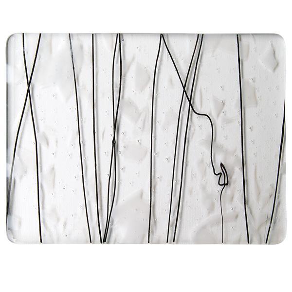Bullseye Glass 4118-00F White with Black Streamers on Clear SQFT Listing