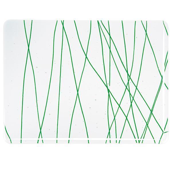 Bullseye Glass 4152-00F 10x17.5 Forest Green Streamers on Clear quarter stock sheet