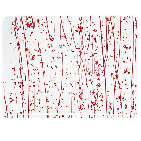 Bullseye Glass 4224-00F 10x17.5 Red Frit with Red Steamers on Clear quarter stock sheet