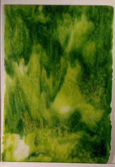 Youghiogheny Glass 1431 SP 18x24 White Ice/ Lime Green/ Emerald Green half stock sheet BIN A29