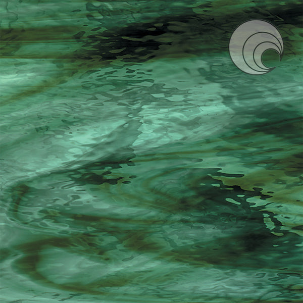 Oceanside Glass 422-1W-F 11x24 Deep Olive/Sea Green Waterglass quarter stock sheet