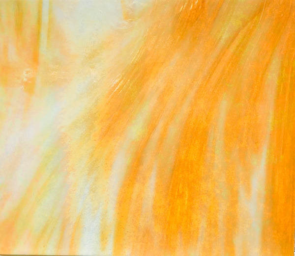 Wissmach Glass 58D IRID 16x21 Amber/White Opal Iridescent quarter stock sheet