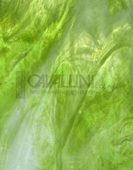 Wissmach Glass WO-57 21x32 Lime Green/Amber/Clear Wispy half stock sheet