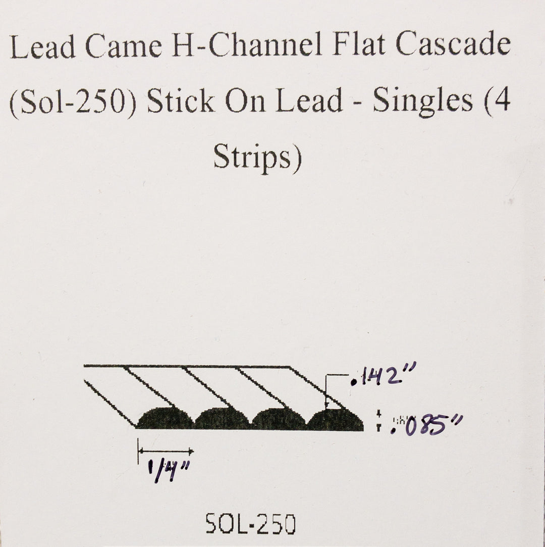 Lead Came H-Channel Flat Cascade (Sol-250) Stick On Lead - Singles (4 Strips)