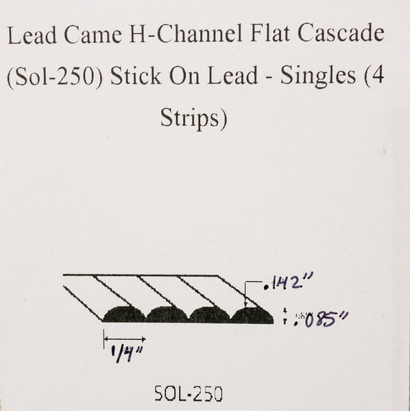 Lead Came H-Channel Flat Cascade (Sol-250) Stick On Lead - Singles (4 Strips)